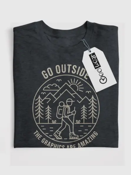 Dark Heather Minimalist Hiking Graphic T-Shirt front view