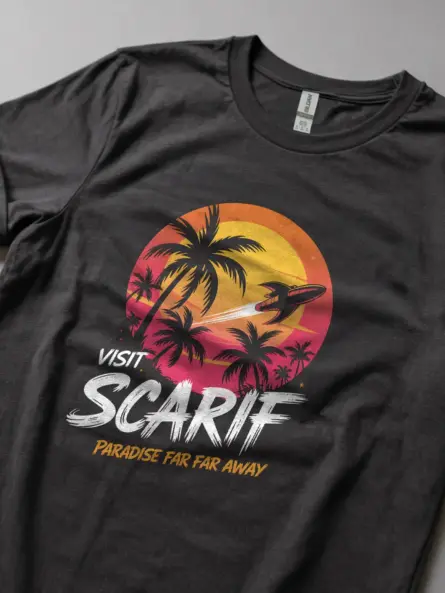 Dark Heather Retro Sci Fi Travel Poster T-Shirt front view
