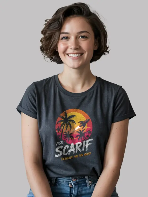 Dark Heather Tropical Sci Fi Art Tee