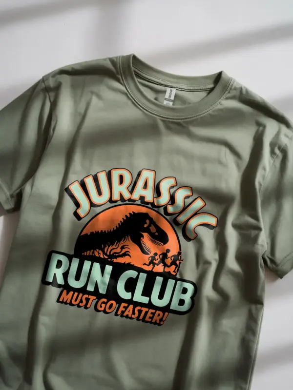 Military green Retro Jurassic Run Club T-Shirt