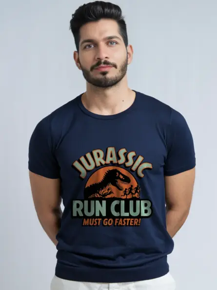 Navy Must Go Faster Dinosaur Run Club Tee lifestyle
