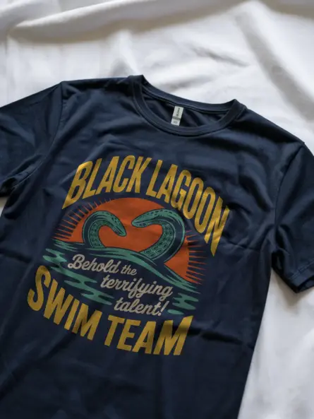 Navy Retro Black Lagoon Swim Team T-Shirt front view