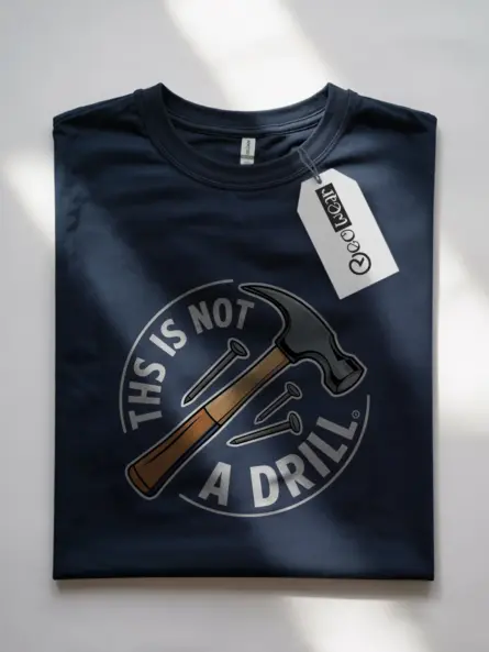 Navy funny construction themed t shirt front view