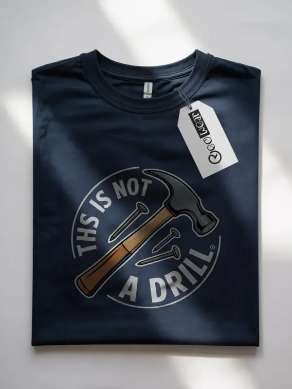 Navy funny construction themed t shirt front view
