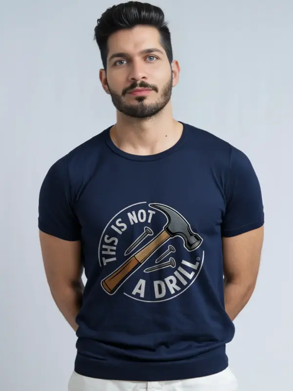 Navy shirt worn by DIY fan, lifestyle