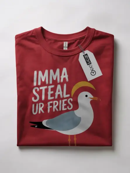 Red front view funny seagull t-shirt buy seagull fries shirt online