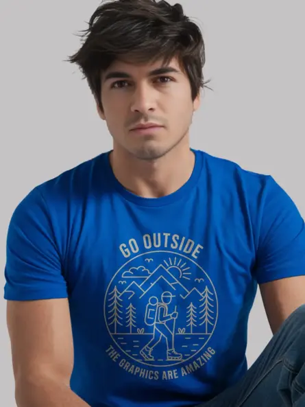 Royal Blue Pine Tree Mountain Graphic Tee lifestyle