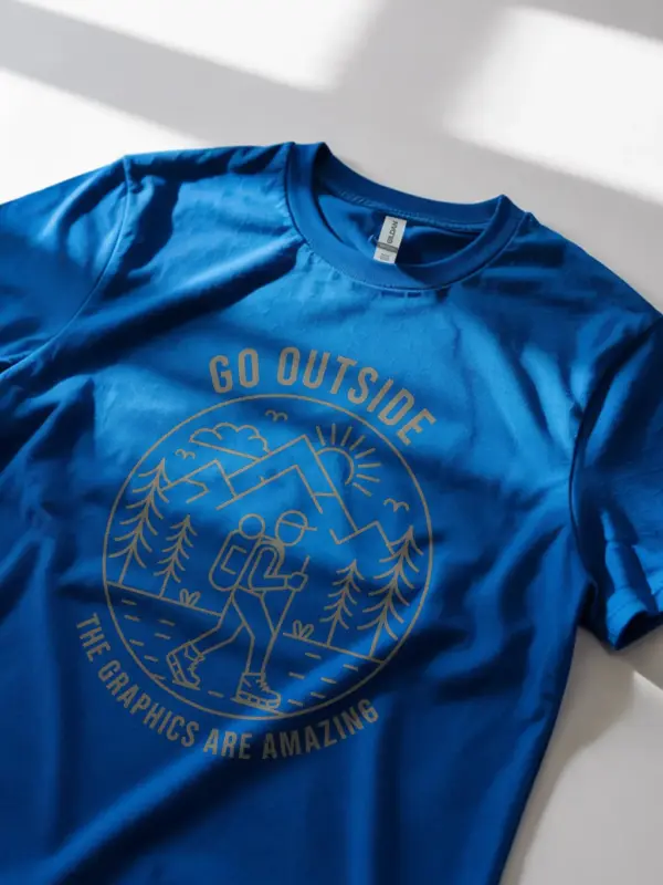 Royal Blue Minimalist Hiking Graphic T-Shirt