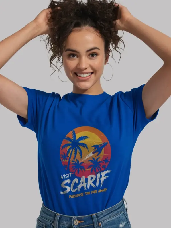 Royal Blue Scarif Spaceship Palm Tree Shirt