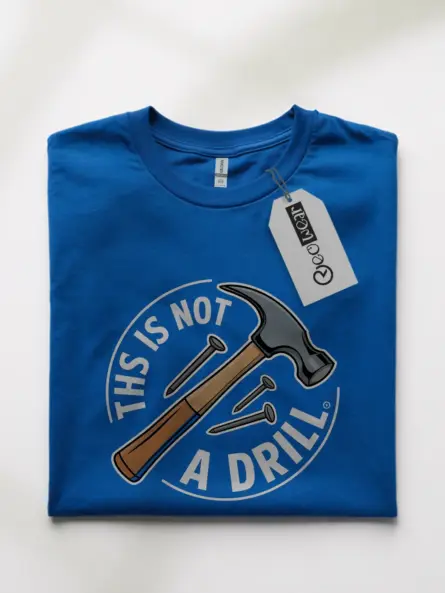 Royal Blue construction humor tee front view