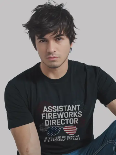 Assistant fireworks director shirt in black – funny 4th of july tee
