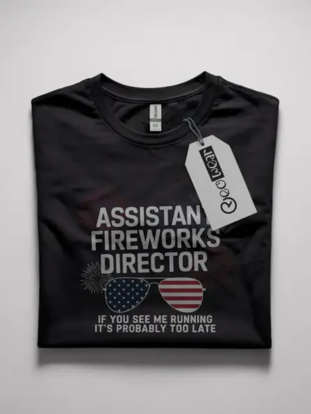 Assistant fireworks director shirt in black – funny 4th of july tee