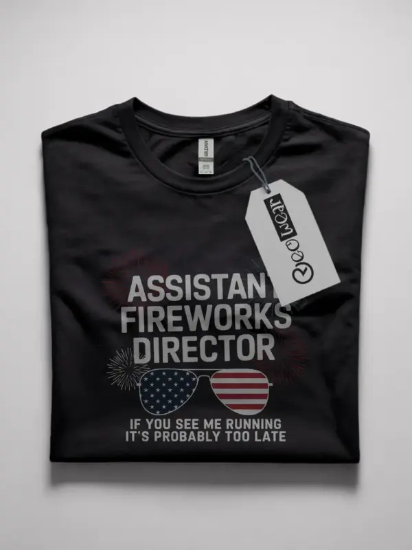 Assistant fireworks director shirt in black – funny 4th of july tee