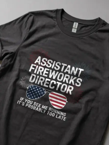 Dark heather assistant fireworks director tee – patriotic fireworks shirt