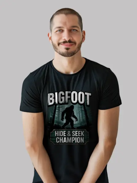 Black Bigfoot motivational t-shirt retro forest design