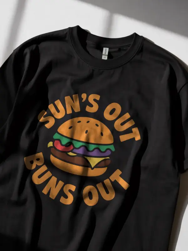 Black Sun's Out Buns Out Burger Tee – food humor apparel