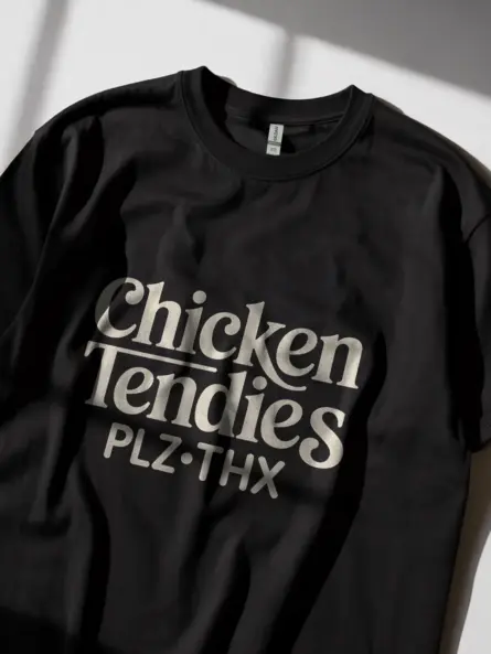 Black Chicken Tendies Meme T-Shirt minimalist meme tee for Gen Z side view