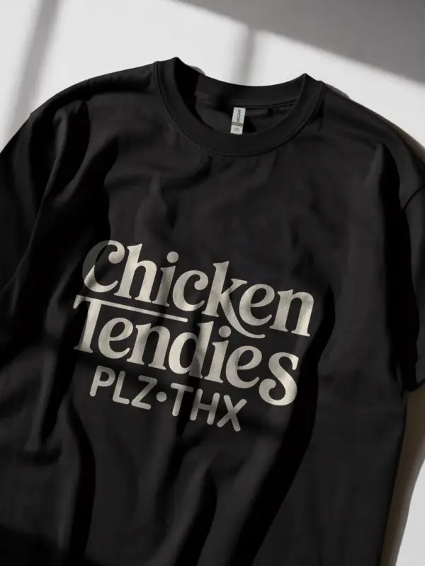 Black Chicken Tendies Meme T-Shirt minimalist meme tee for Gen Z side view