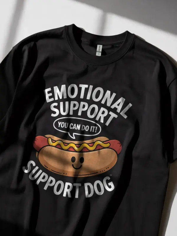 Black Emotional Support Dog Shirt Funny internet culture emotional support dog apparel side view