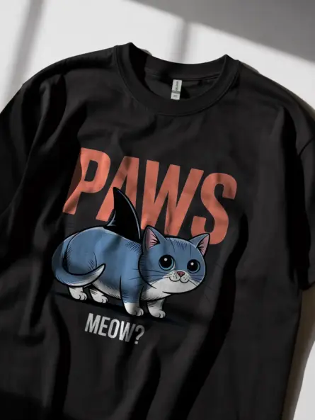 black back view funny cat shark t-shirt cartoon cat graphic tee gift for pet parents