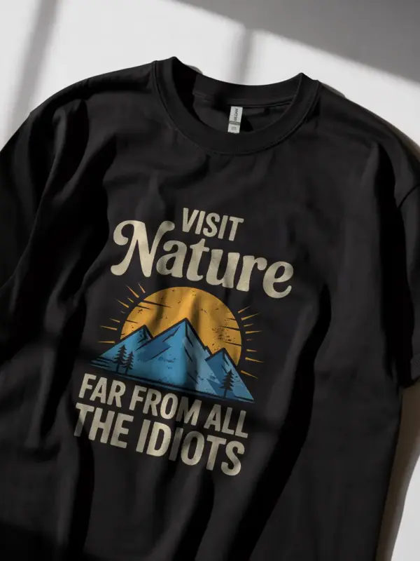 Black funny vintage nature escape t-shirt hiking sarcasm tee
