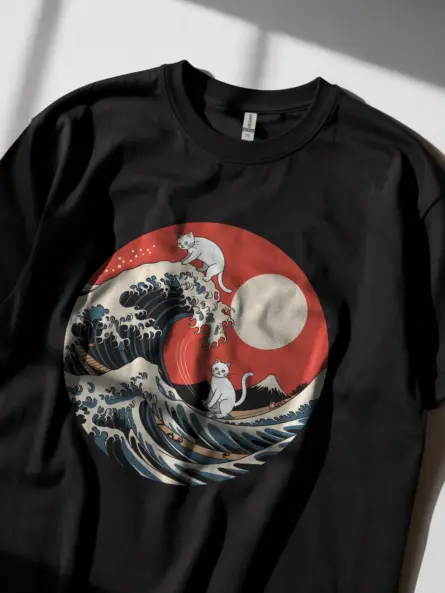 Black great wave cat t-shirt funny great wave cat shirt for cat lovers