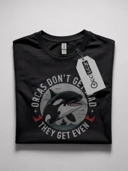Black lifestyle photo orcas don’t get mad funny orca whale t-shirt