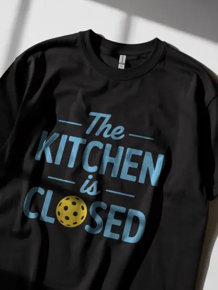 Black Funny Kitchen Is Closed Pickleball Shirt front view