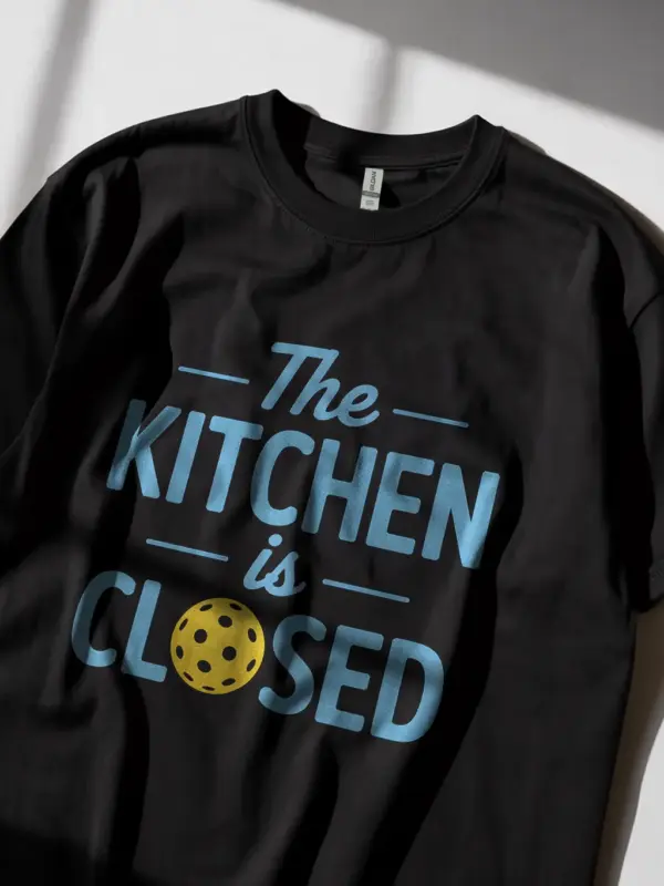 Black Funny Kitchen Is Closed Pickleball Shirt front view