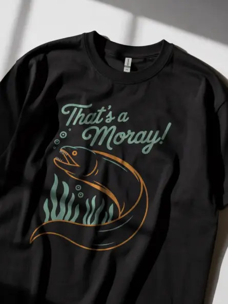 Black Moray Eel Pun T-Shirt front view – fish pun apparel