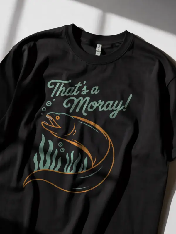 Black Moray Eel Pun T-Shirt front view – fish pun apparel