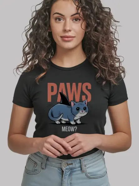 black lifestyle view funny cat shark t-shirt unique animal pun t-shirt for women