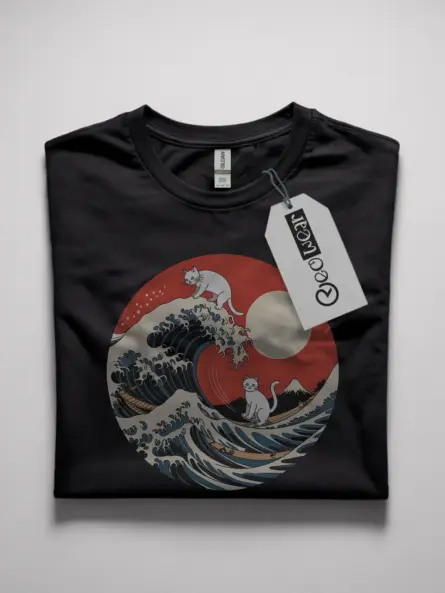 great wave cat t-shirt