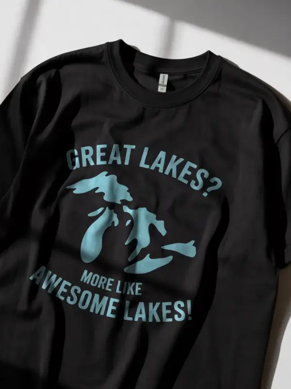 Black lifestyle shot great lakes awesome lakes t shirt regional wear