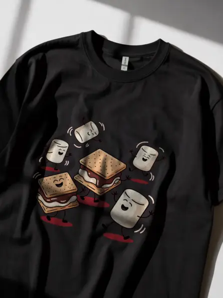Black lifestyle view how smores are made t shirt snack design