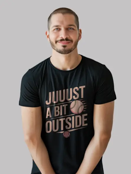 Lifestyle Shot Black Just A Bit Outside Baseball Shirt for Baseball Fans