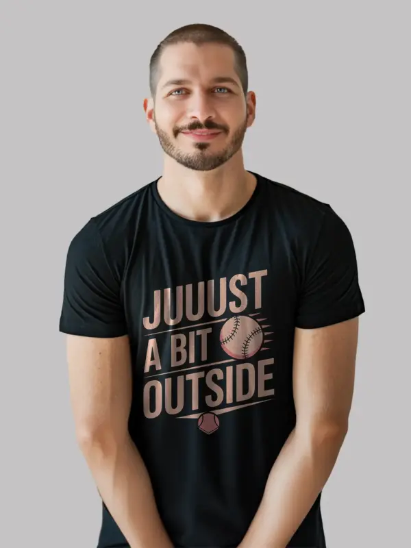 Lifestyle Shot Black Just A Bit Outside Baseball Shirt for Baseball Fans