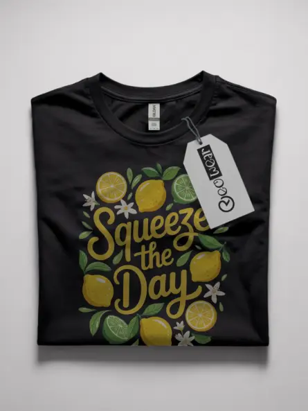 Black front view Squeeze The Day citrus summer graphic t-shirt