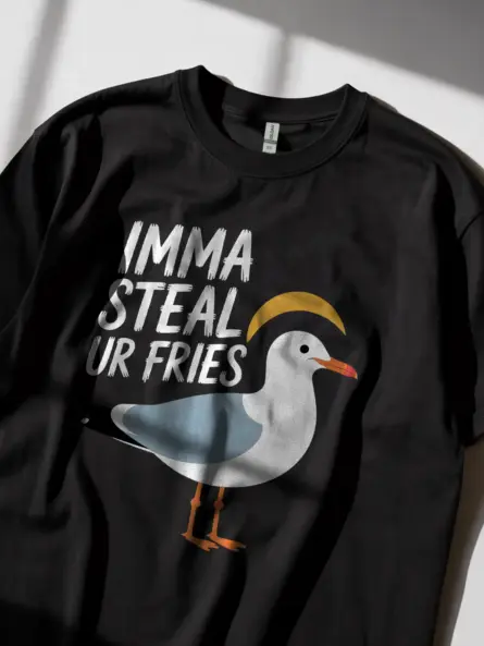 Black funny seagull t-shirt coastal lifestyle tee
