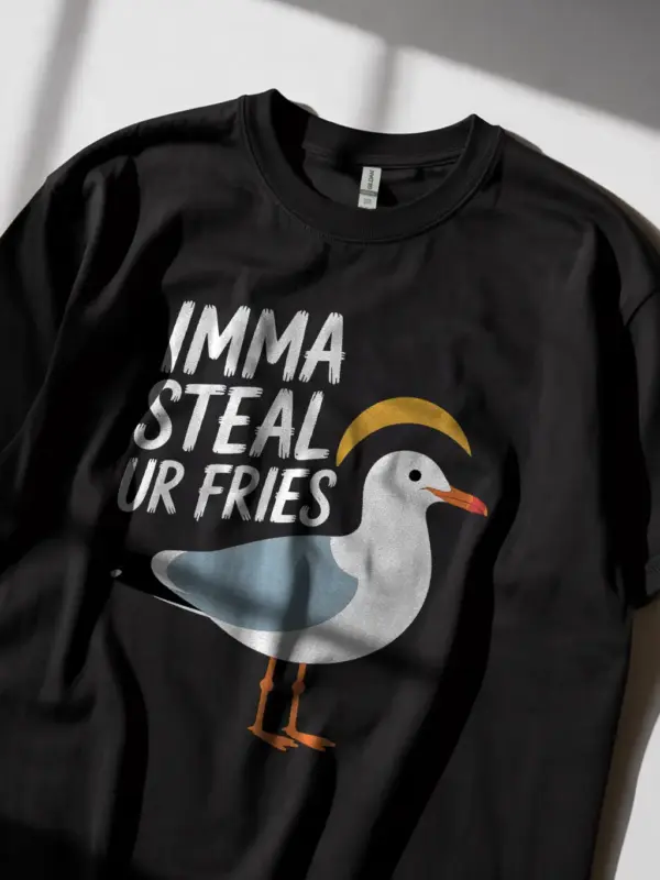 Black funny seagull t-shirt coastal lifestyle tee