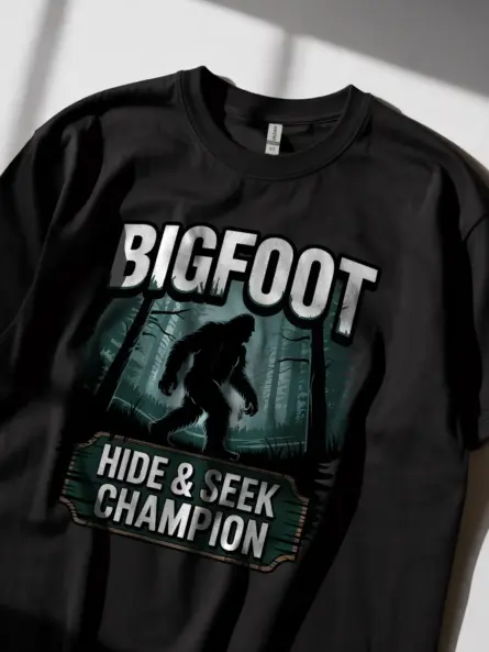 Black Bigfoot motivational t-shirt funny Sasquatch motivational shirt design side view
