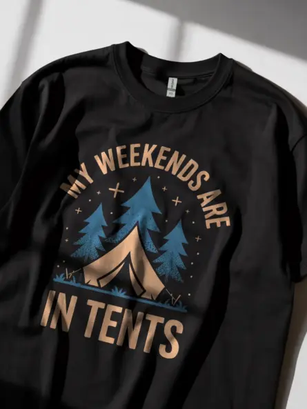 black back view weekend camping pun t-shirt minimalist camping t-shirt vintage design