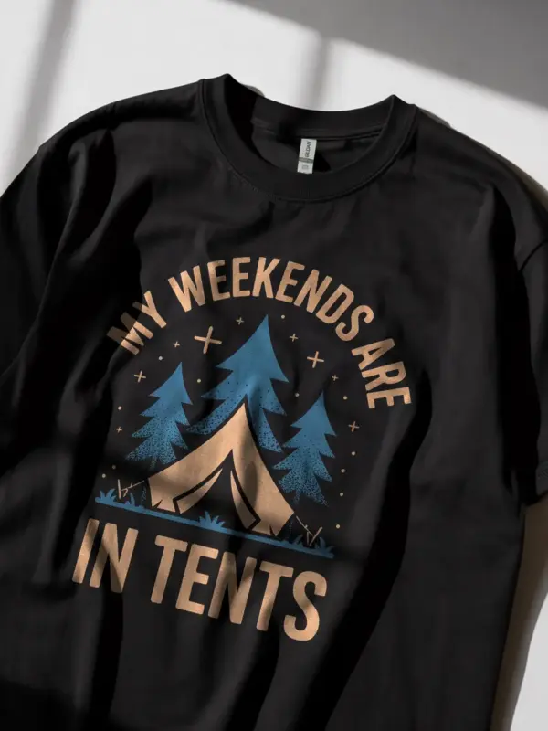 black back view weekend camping pun t-shirt minimalist camping t-shirt vintage design