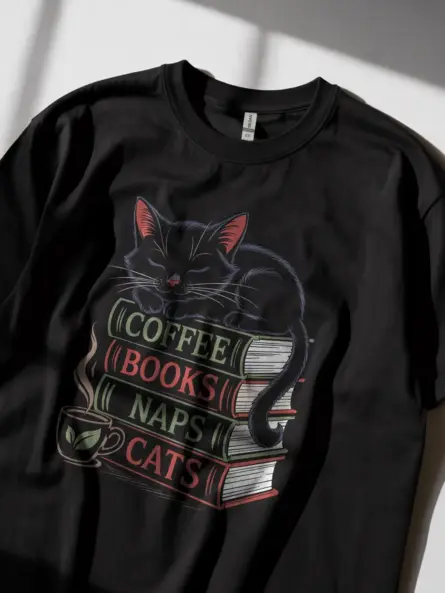 Book Lovers Shirt in Black – Cozy Cat & Coffee Tee