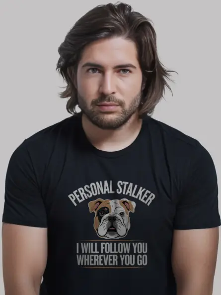 Bulldog t-shirt in black – funny personal stalker tee