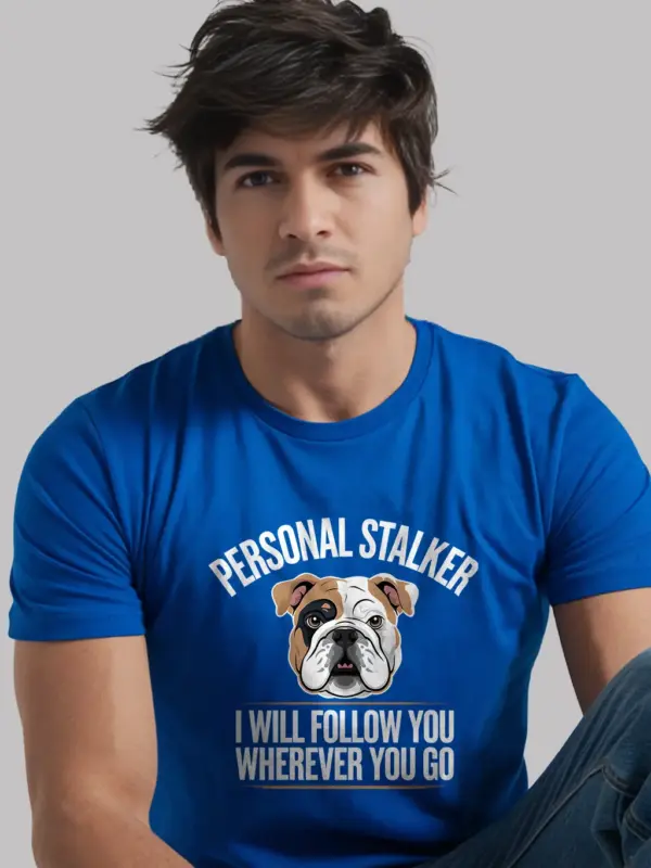 Royal blue bulldog t-shirt – funny dog shirt