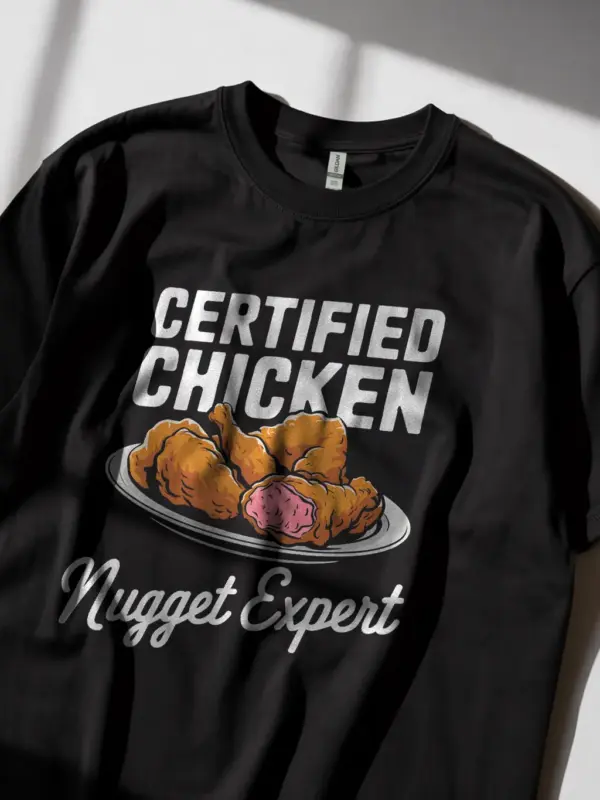 Certified chicken nugget expert shirt in black – funny foodie tee