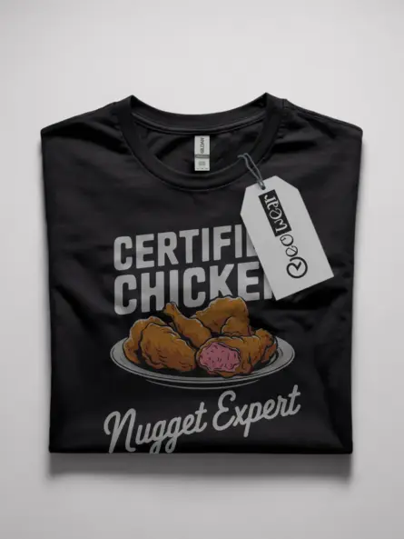 Certified chicken nugget expert shirt in black – funny foodie tee