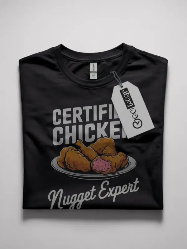 Certified chicken nugget expert shirt in black – funny foodie tee