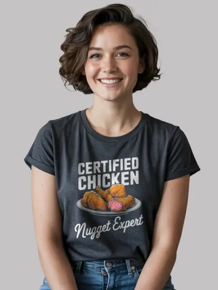 Dark heather certified chicken nugget expert shirt – nugget lover tee